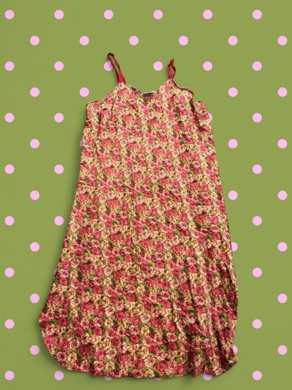 Floral Maxi Slip Dress with Pink and Green Print